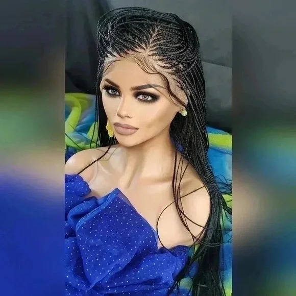 ๐ Braided full Lace Wig: African-Inspired, Black wig Human-Synthetic, "YARA" - Picture 14 of 16